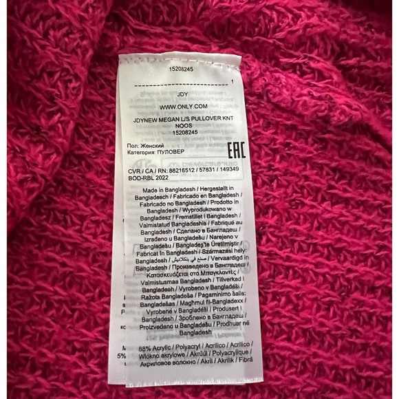 JDY V-Neck Fuchsia Pink Long Sleeve Sweater Size Medium New Without Tag - Picture 4 of 6